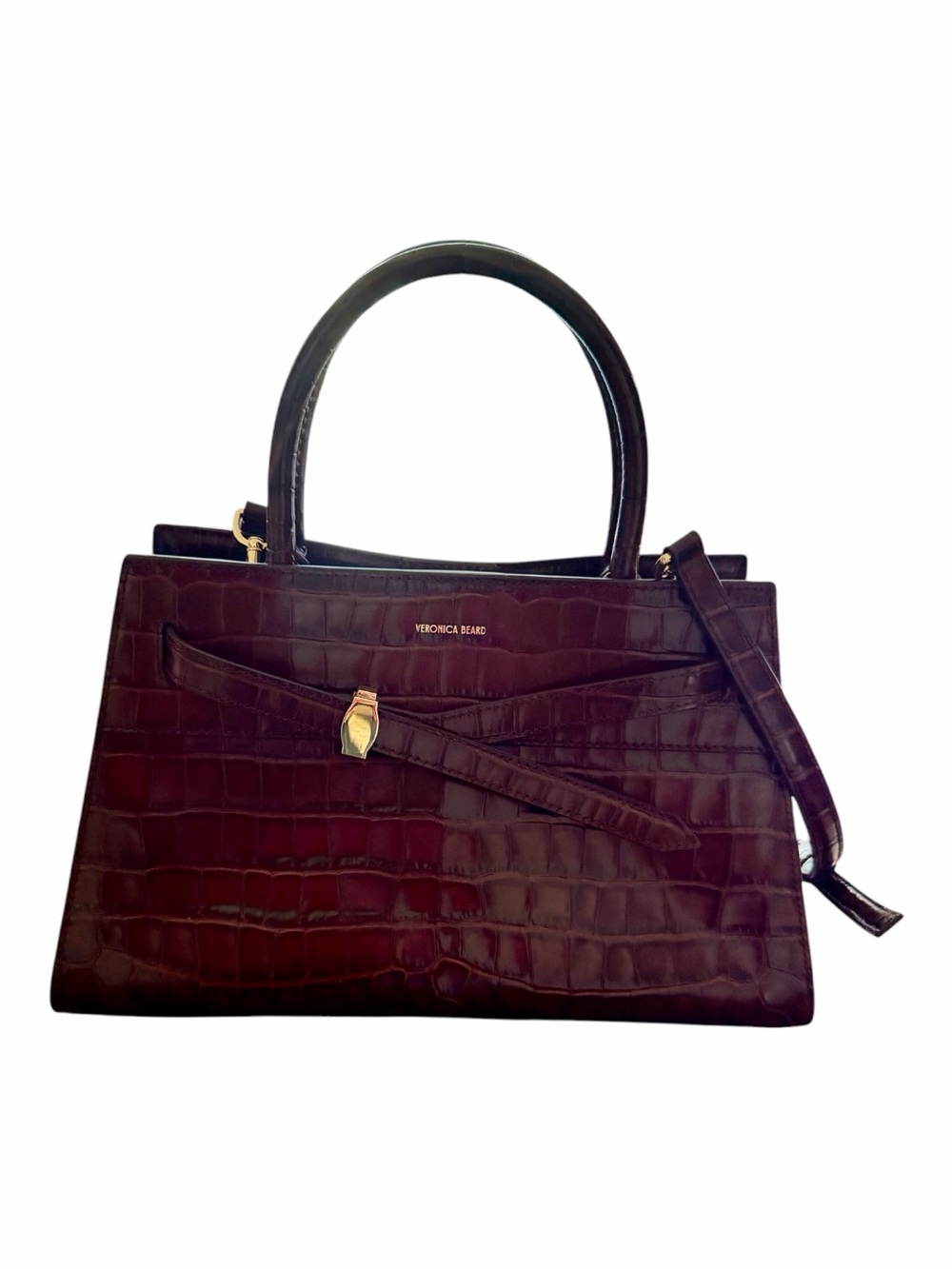 Veronica Beard Dash Bag Croc-Embossed Leather  Structured  Chestnut Medium - Picture 9 of 9